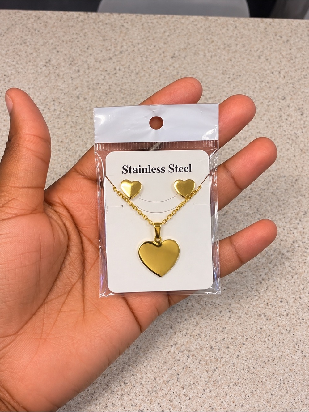 Gold Heart Stainless Steel Necklace and Earring Set
